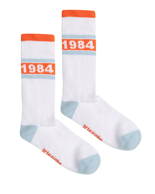 since 1984 Orange-Blue Beyaz Unisex Spor & Lifestyle Pamuklu Havlu Taban Çorap