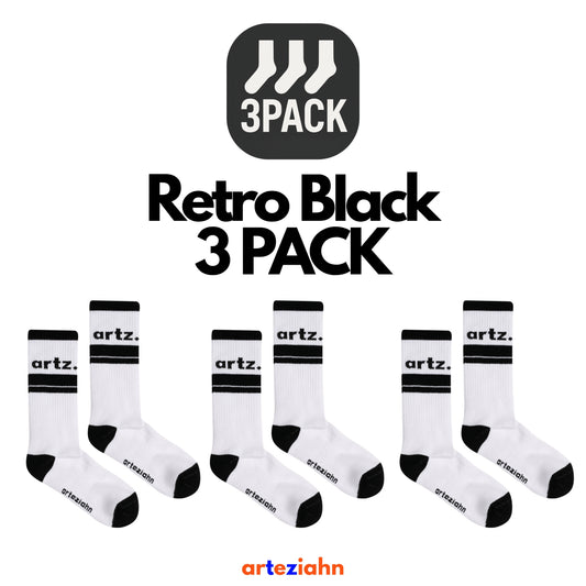 Retro Off-Black (3PACK) Siyah - Beyaz Unisex Lifestyle & Spor Organik 3'lü Çorap Seti