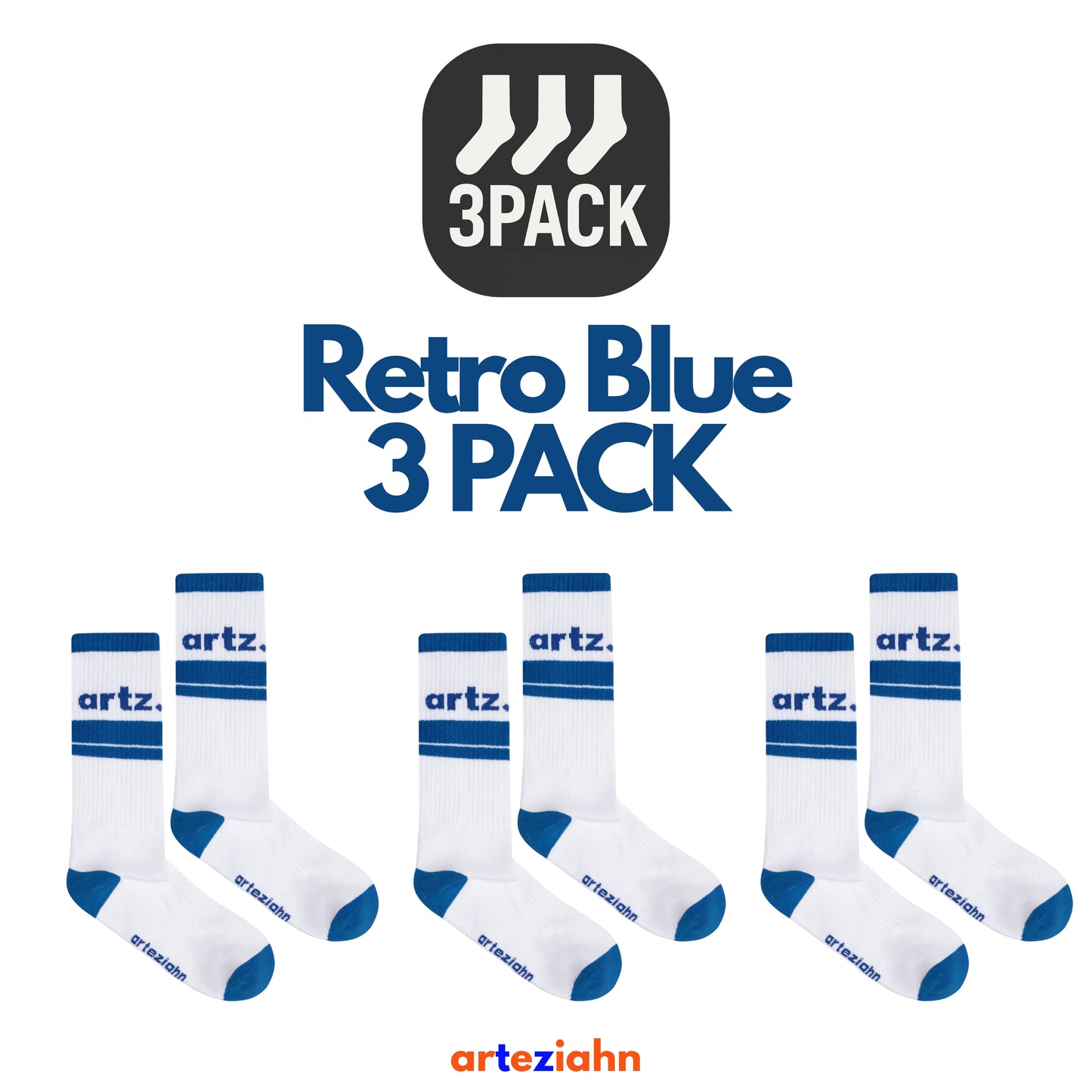 Retro Navy Blue (3PACK) Lacivert & Beyaz Unisex Lifestyle & Spor Organik 3'lü Çorap Seti