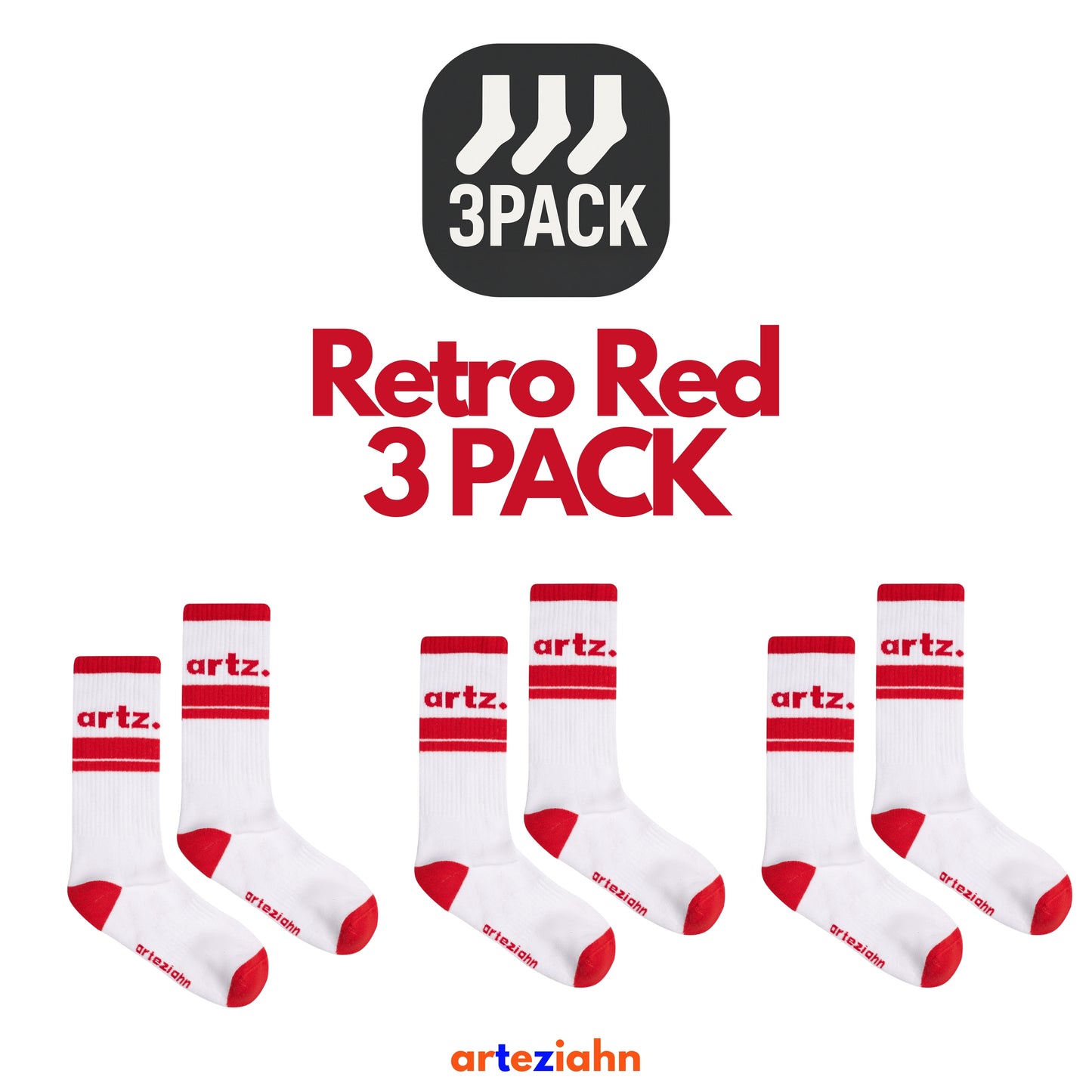 Retro Red (3PACK) Kırmızı Unisex Lifestyle & Spor Organik 3'lü Çorap Seti