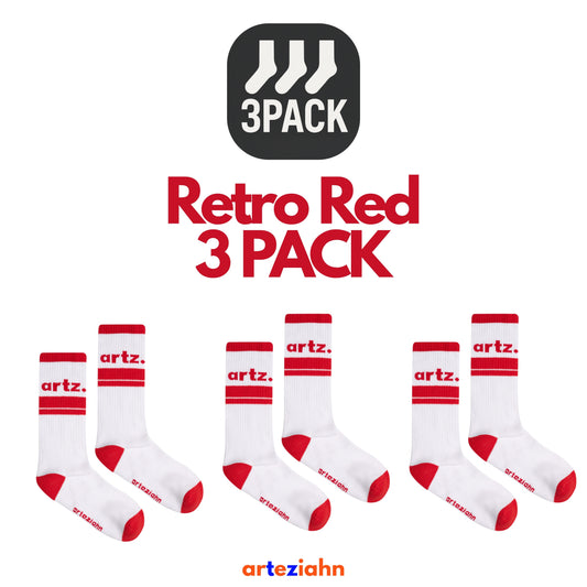 Retro Red (3PACK) Kırmızı Unisex Lifestyle & Spor Organik 3'lü Çorap Seti