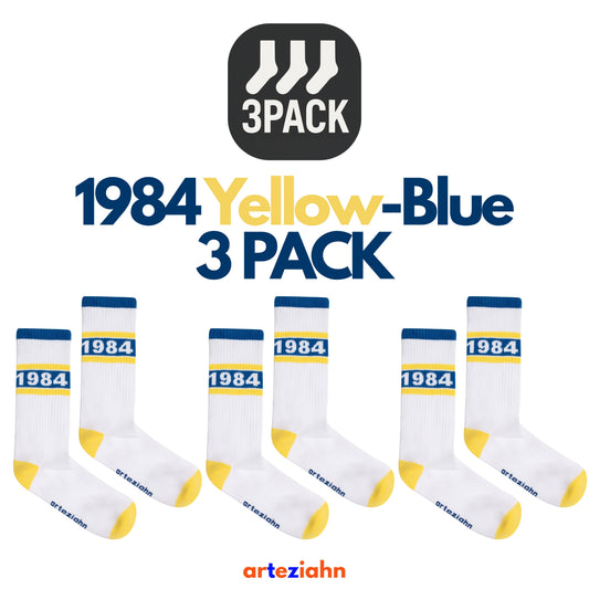 Since 1984 Yellow - Blue Pack (3PACK) Mavi - Sarı Unisex Lifestyle & Spor Organik 3'lü Çorap Seti