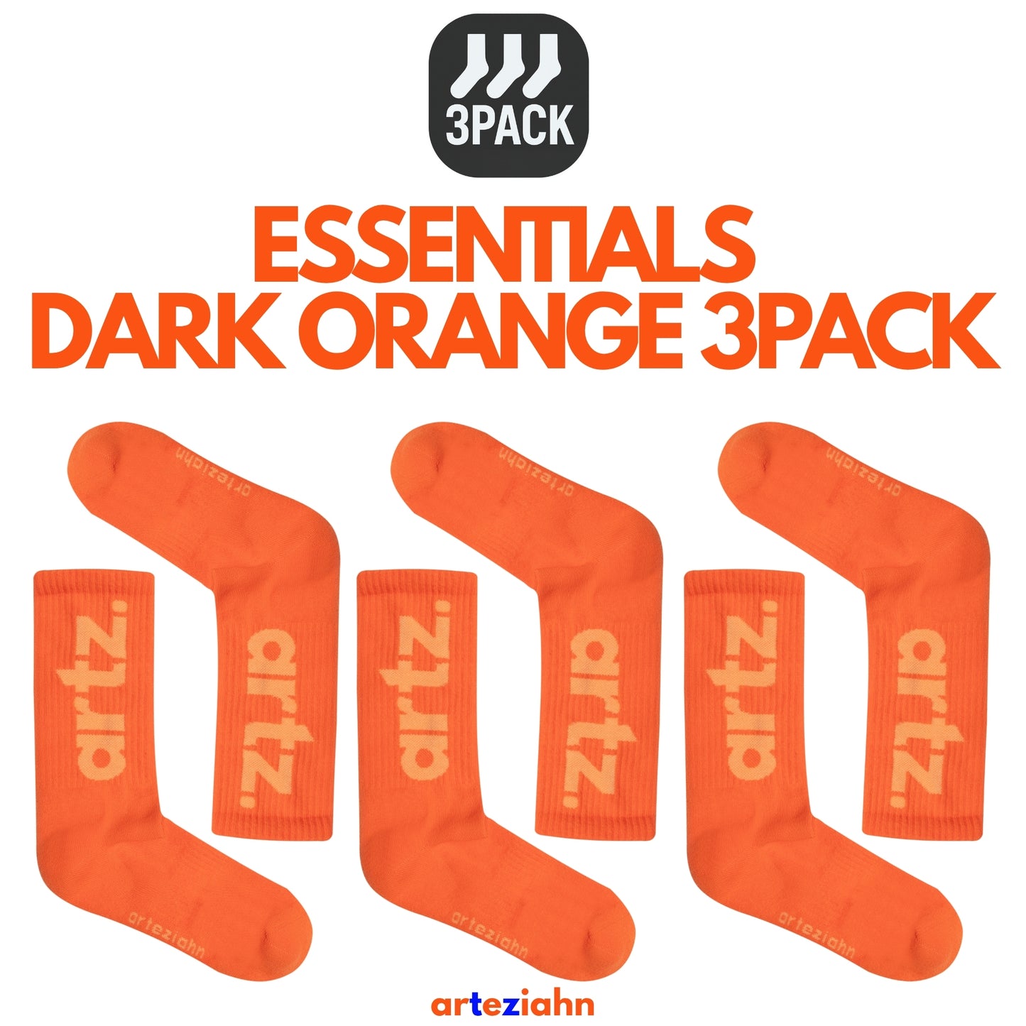 Essentials Orange - Turuncu Unisex Spor & Lifestyle Havlu Taban Organik 3'lü Çorap Seti