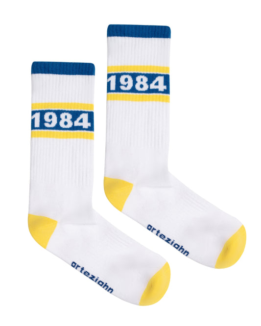 Since 1984 Yellow-Blue 1984 baskılı Unisex Spor & Lifestyle Pamuklu Havlu Taban Çorap