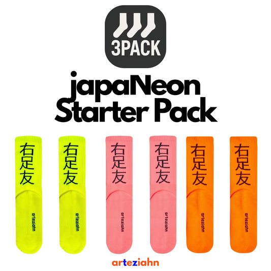 Japaneon Starter Pack (3 PACK) Neon Turuncu Pembe Sarı Unisex Lifestyle & Spor Organik 3'lü Çorap