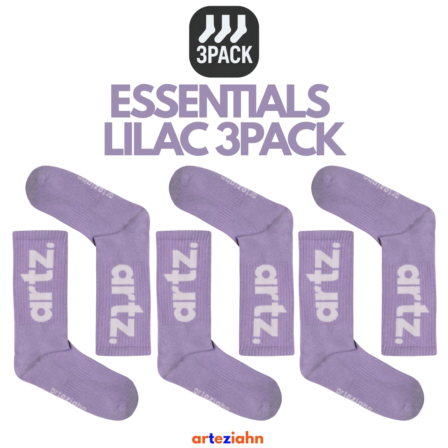 Essentials Lilac - Mor Unisex Spor & Lifestyle Havlu Taban Organik 3'lü Çorap Seti